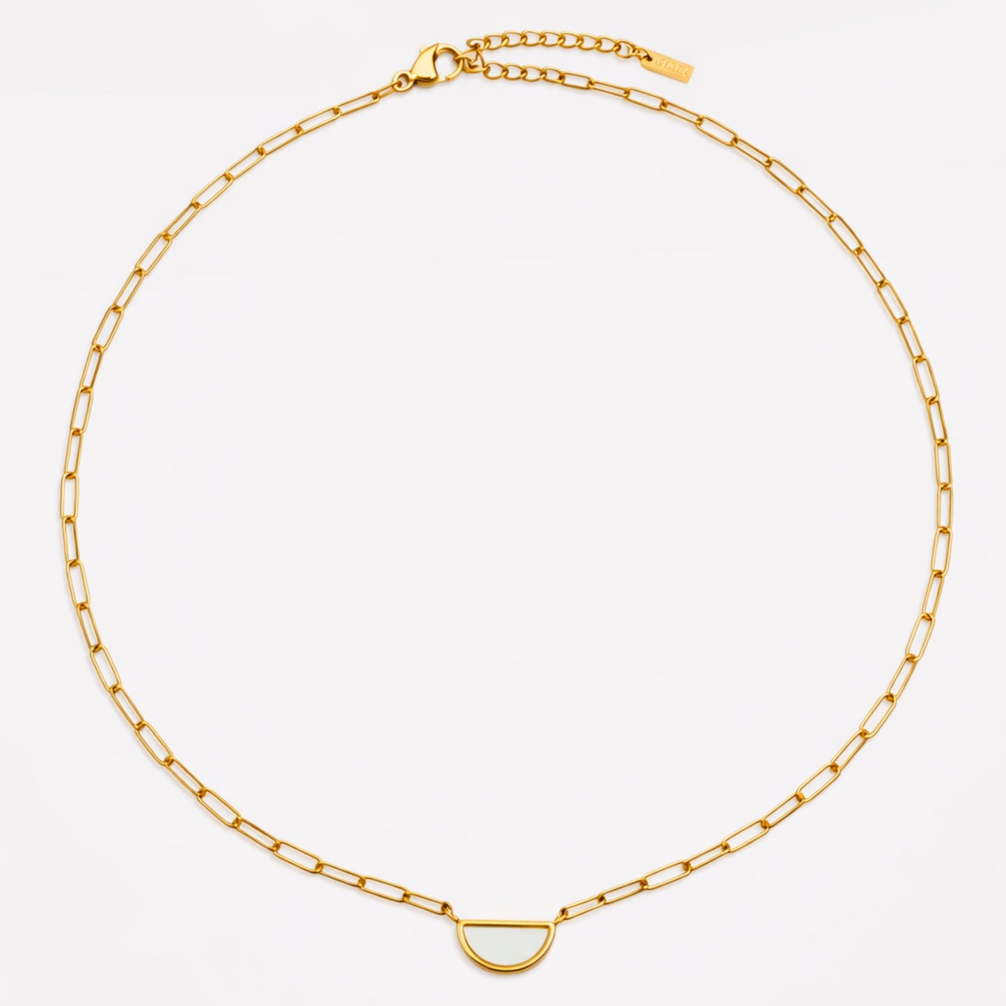 Damen Perlmutt Choker Gold wasserfest mit Anhänger Paperclip Kette