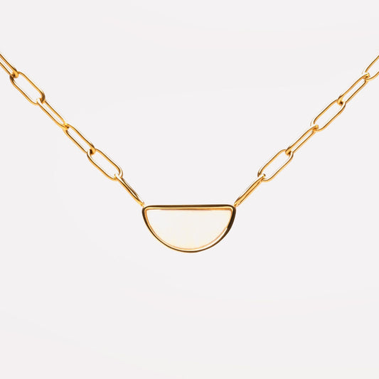 Damen Perlmutt Choker Gold wasserfest mit Anhänger Paperclip Kette