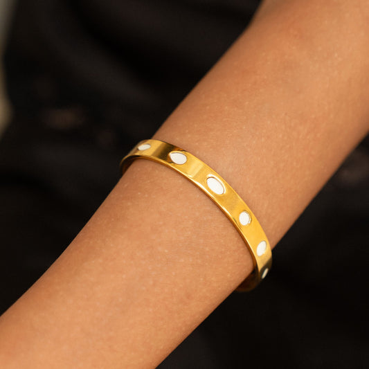 Damen Armreif gold Perlmutt Edelstahl wasserfest hypoallergen
