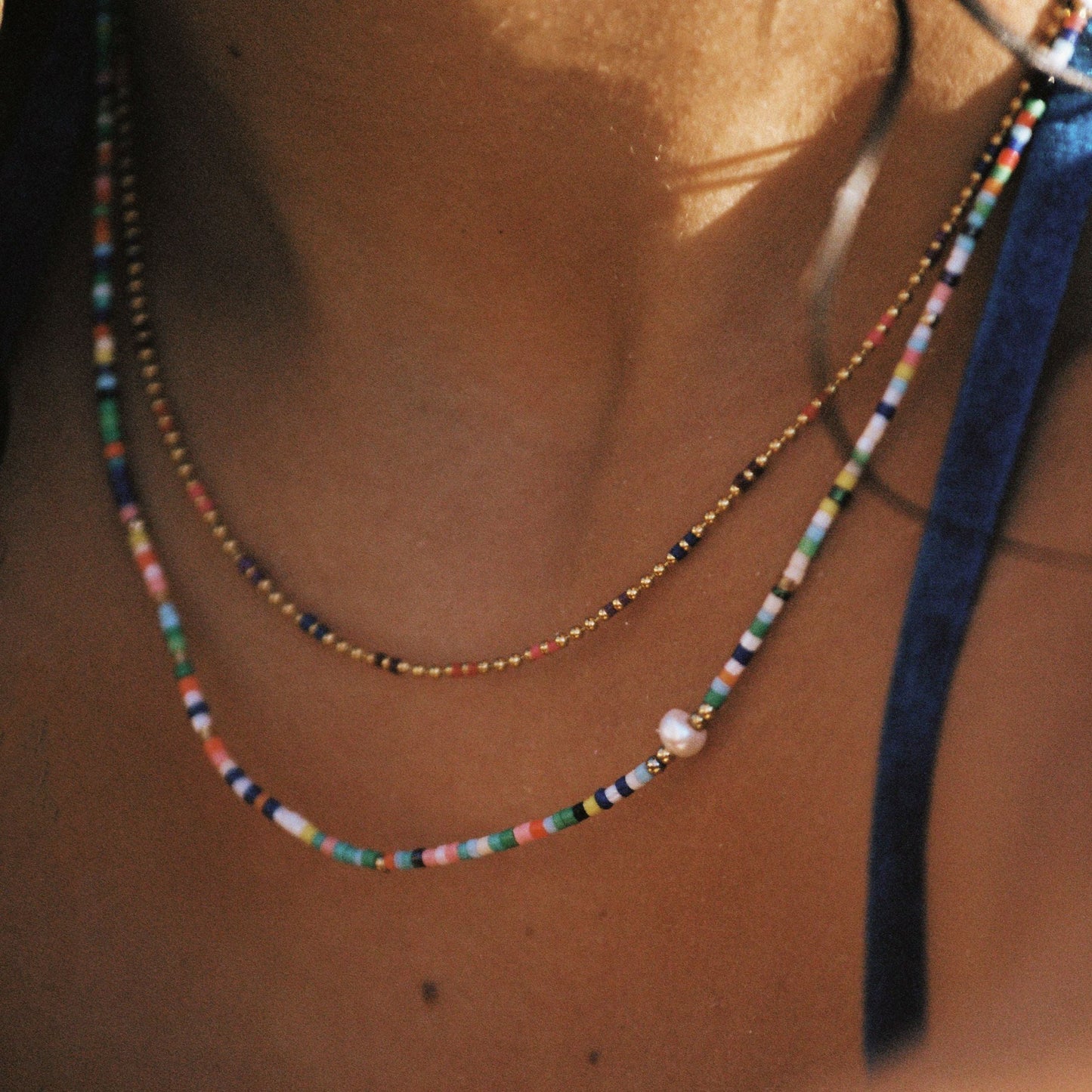 Damen Perlen Choker Bunt mit Süßwasserperle Gold wasserfest Halskette