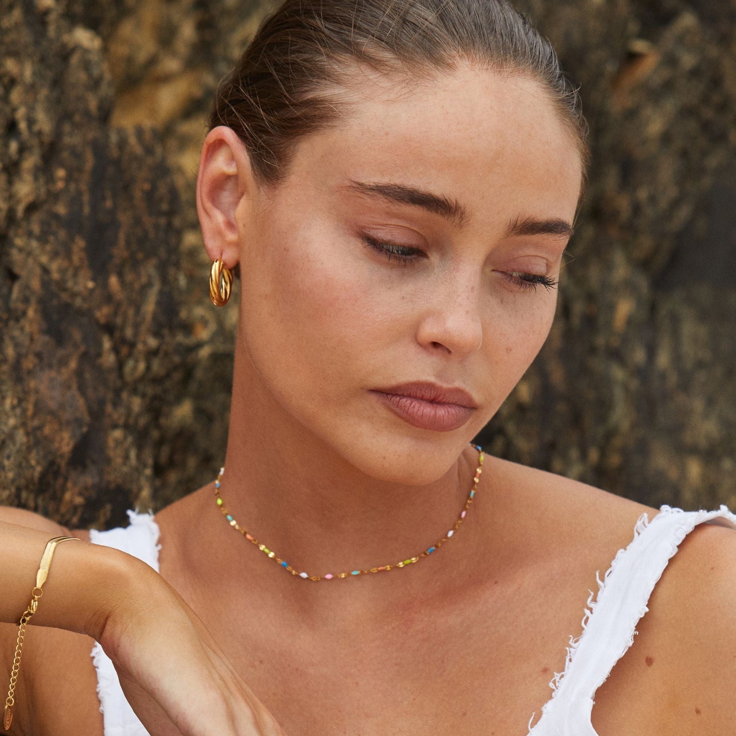 Damen Regenbogen Choker Gold Emaille bunt wasserfest hypoallergen Halskette