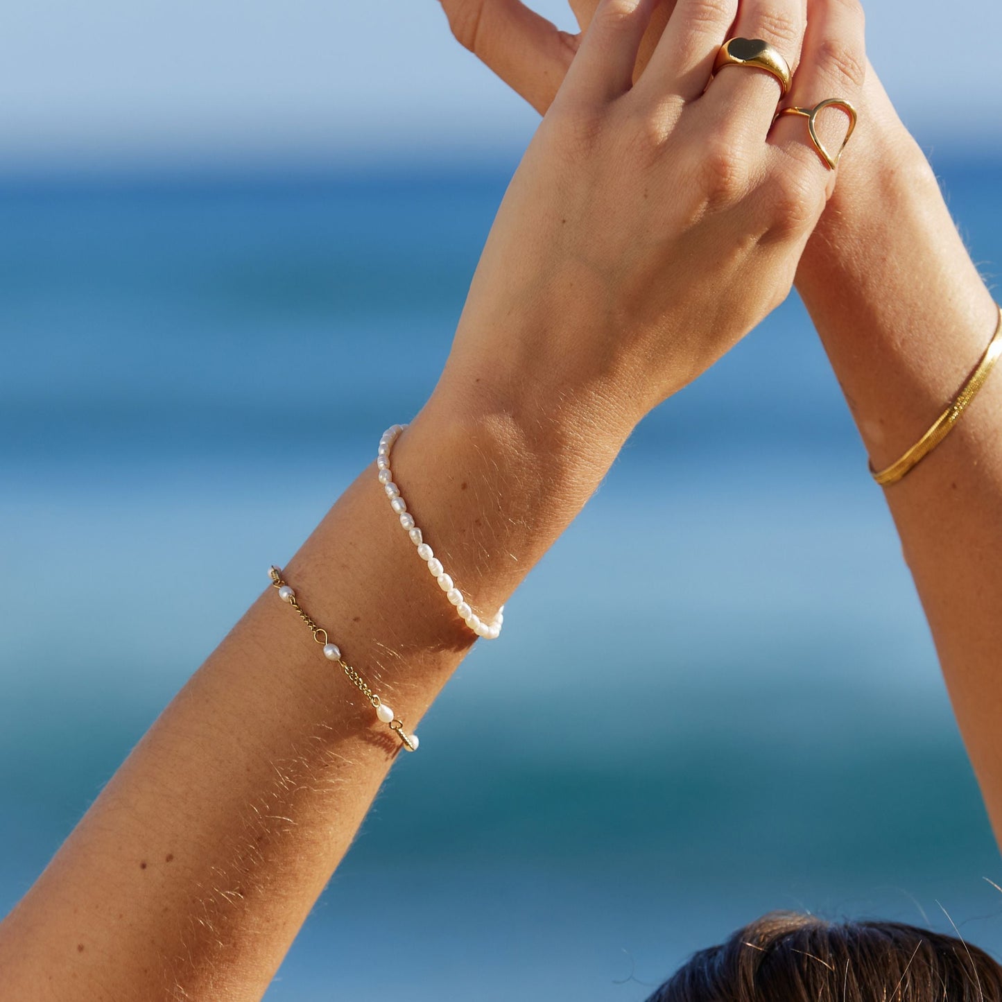 Damen Perlenarmband gold Süßwasserperlen Edelstahl wasserfest