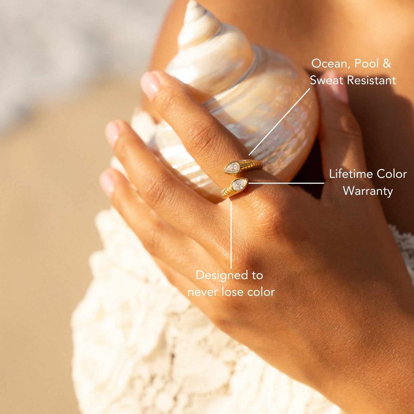 Damen Ring Gold offenes Design Zirkon wasserfest hypoallergen