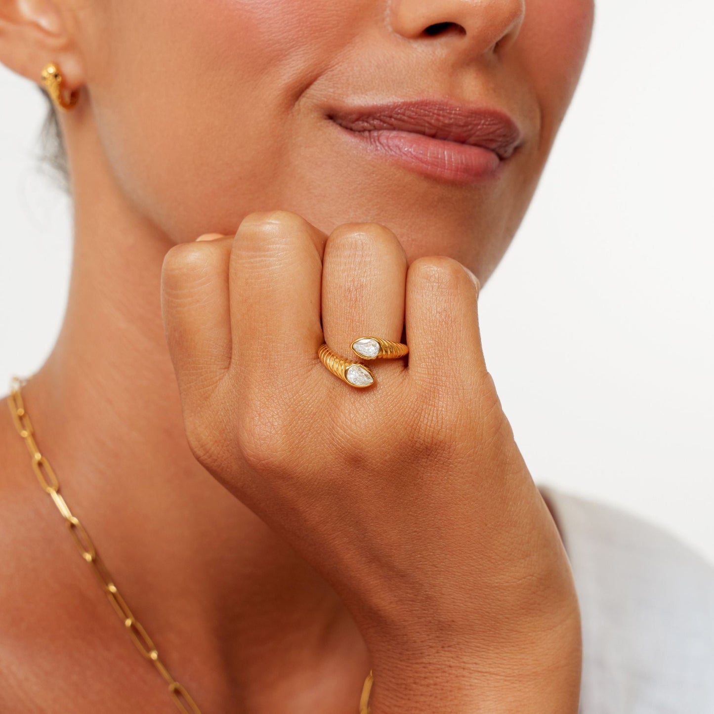 Damen Ring Gold offenes Design Zirkon wasserfest hypoallergen
