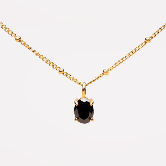 Damen Schwarze Halskette Gold mit Black CZ Anhänger wasserfest