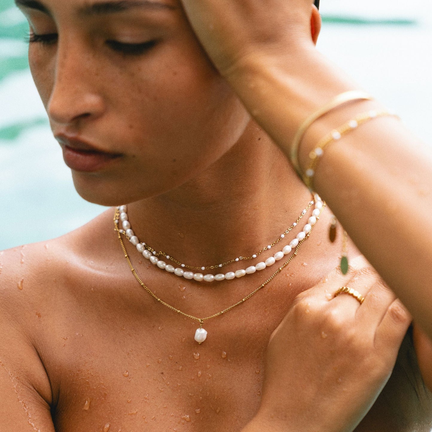 Damen Süßwasserperlen Choker Gold wasserfest hypoallergen Perlen Halskette