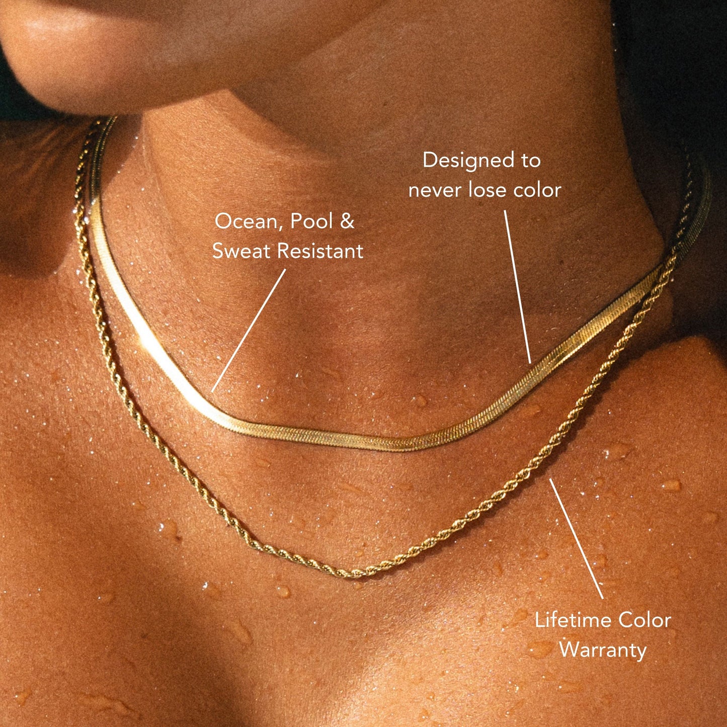 Damen Layering Halskette Gold Herringbone Rope Chain wasserfest hypoallergen