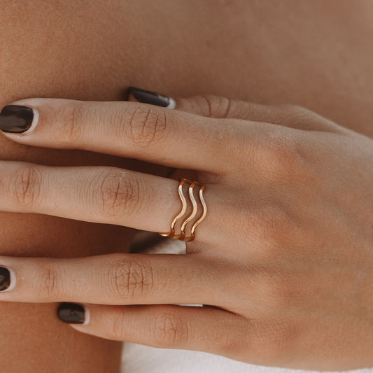 Damen Ring gold wasserfest Wellen Design hypoallergen