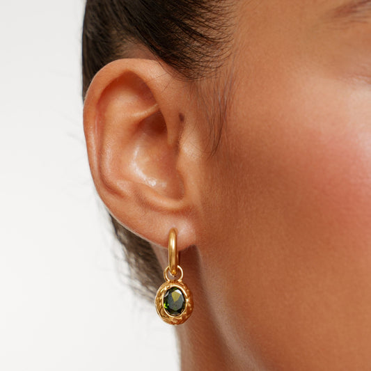 Damen Creolen Ohrringe Gold mit grünem Zirkon Huggie wasserfest hypoallergen