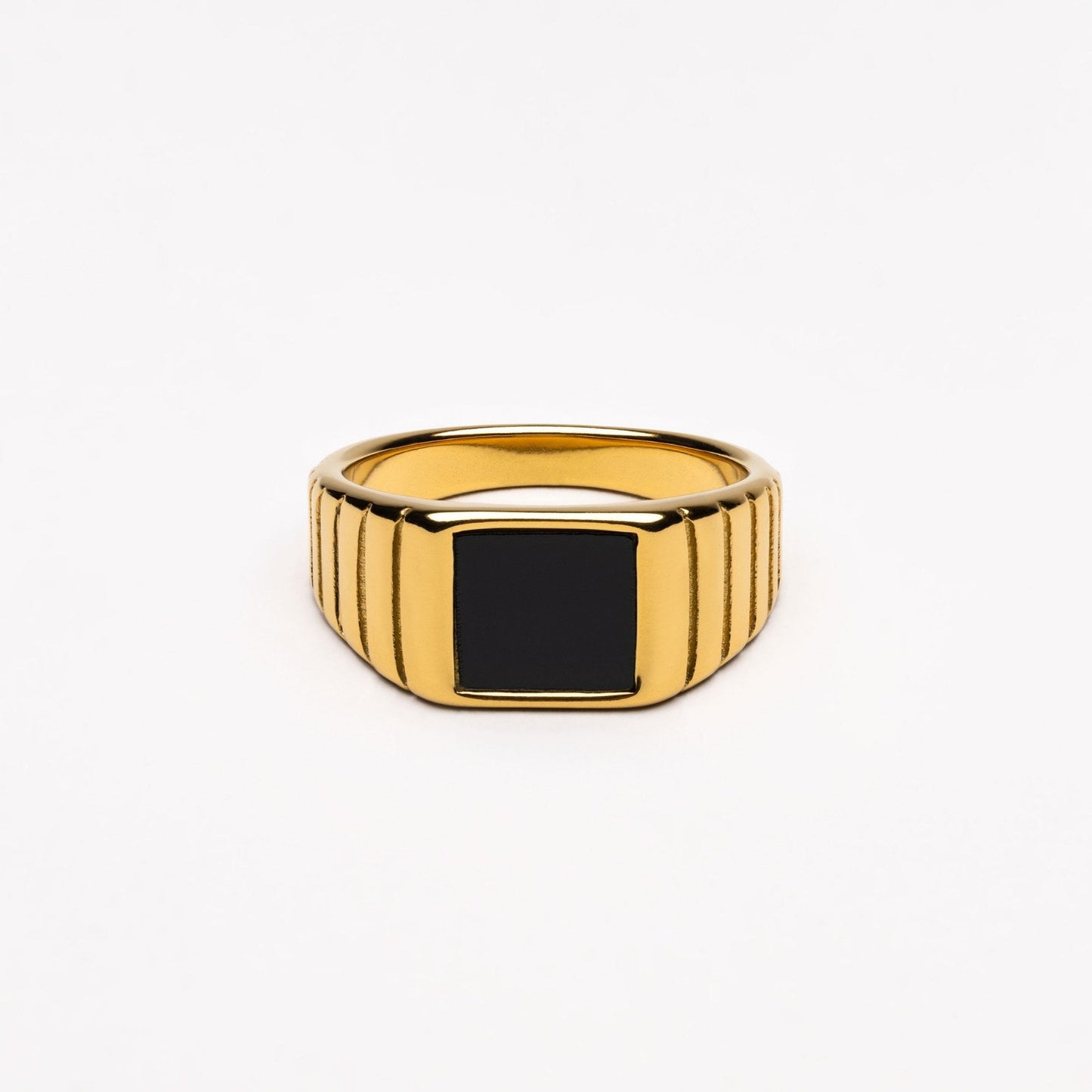 Damen Ring Schwarz Onyx Goldfarben Wasserfest Statement Schmuck