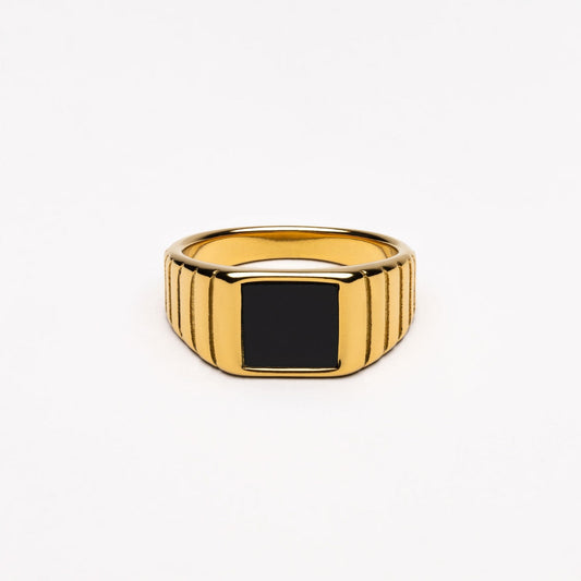 Damen Ring Schwarz Onyx Goldfarben Wasserfest Statement Schmuck