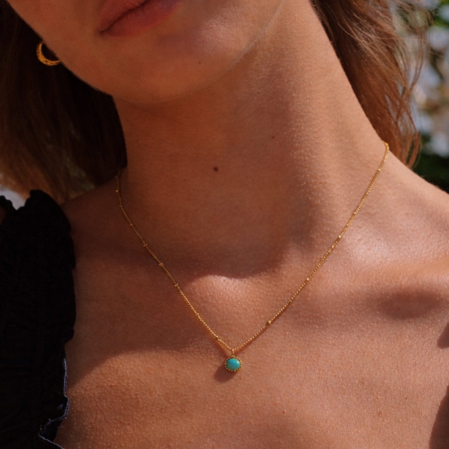 Damen Opal Halskette Gold wasserfest mit rundem Anhänger Beaded Chain