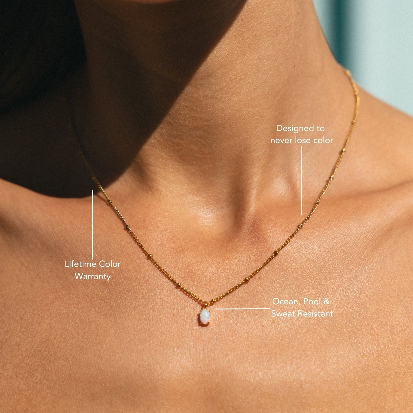 Damen Opal Halskette Gold echter Opal wasserfest hypoallergen Anhänger