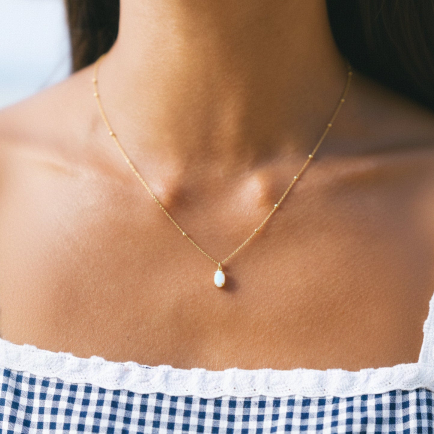 Damen Opal Halskette Gold echter Opal wasserfest hypoallergen Anhänger