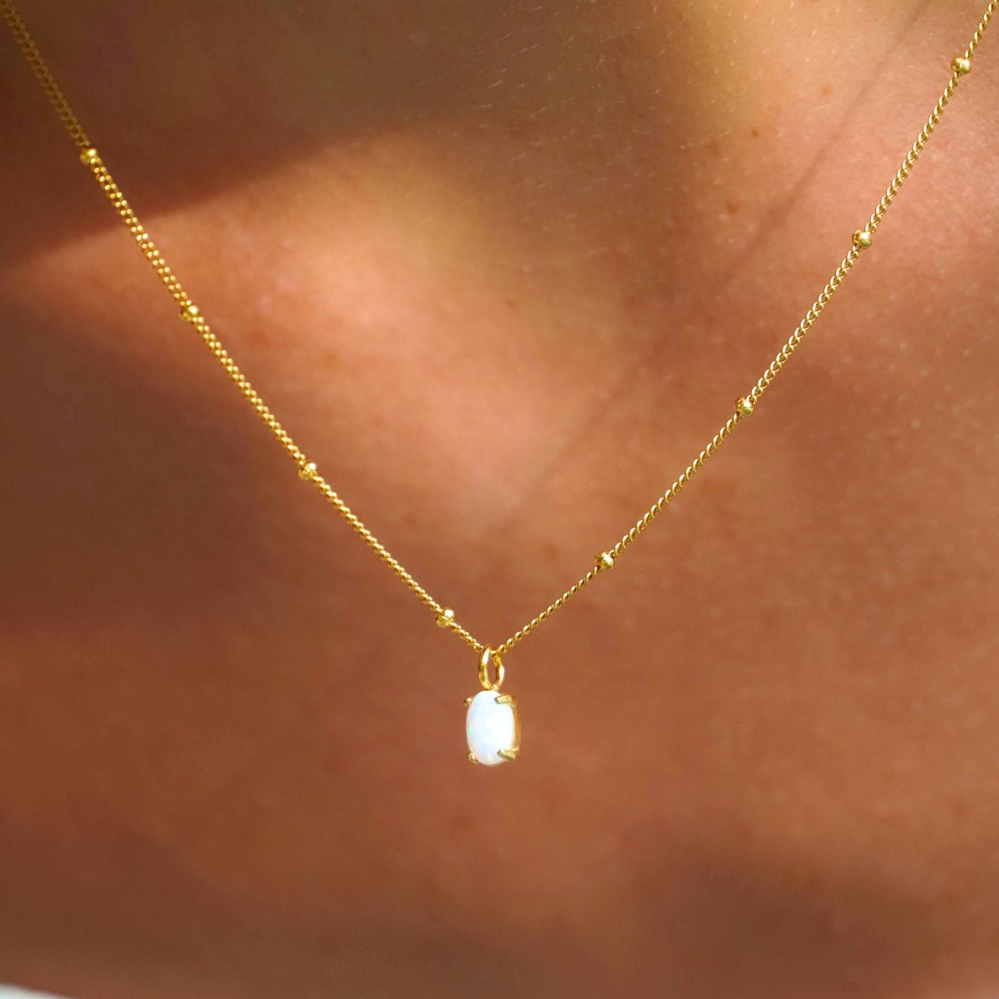Damen Opal Halskette Gold echter Opal wasserfest hypoallergen Anhänger