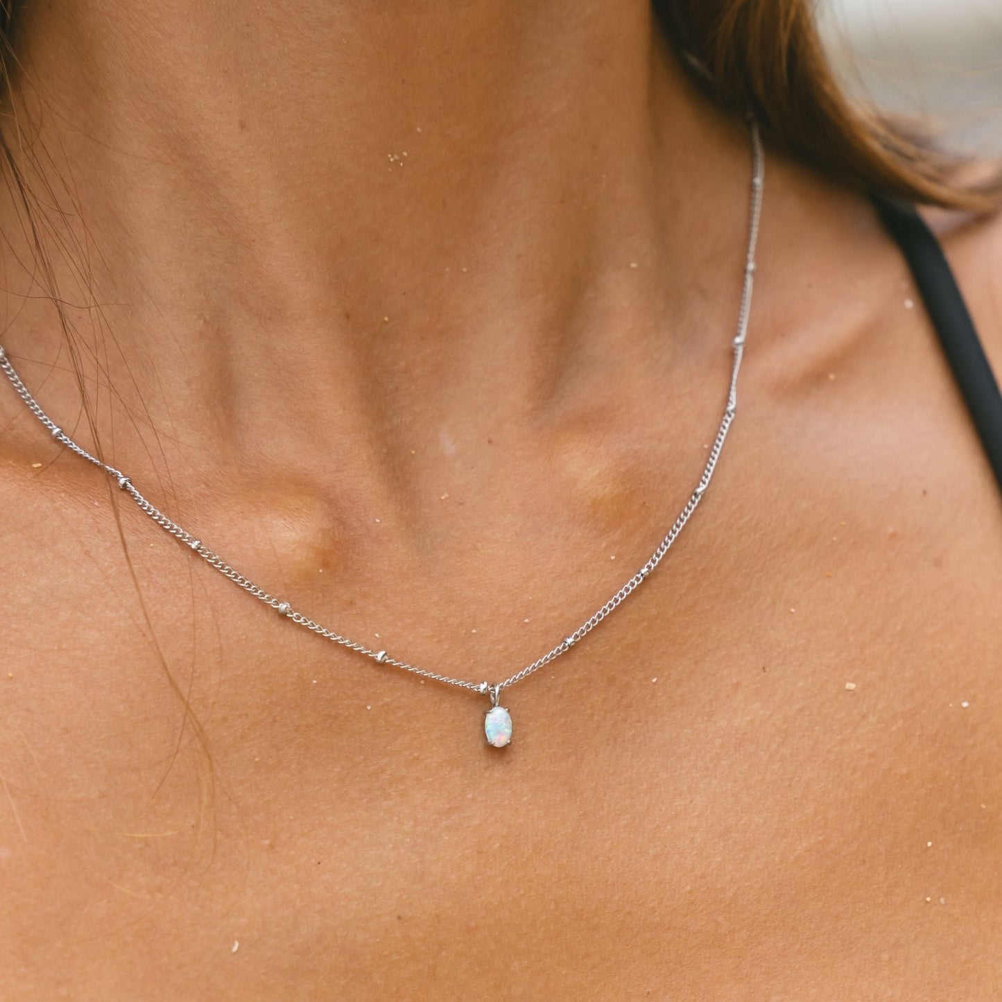 Damen Opal Halskette Gold echter Opal wasserfest hypoallergen Anhänger