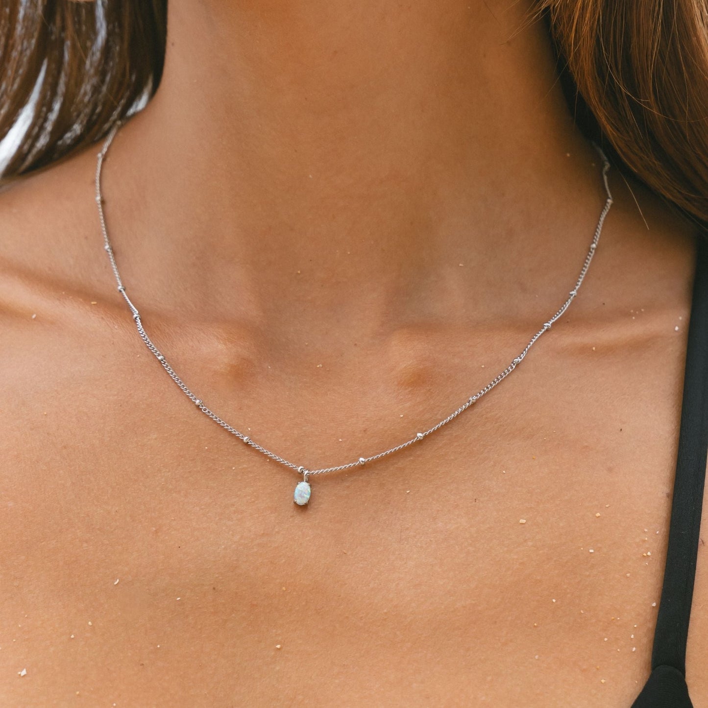 Damen Opal Halskette Gold echter Opal wasserfest hypoallergen Anhänger