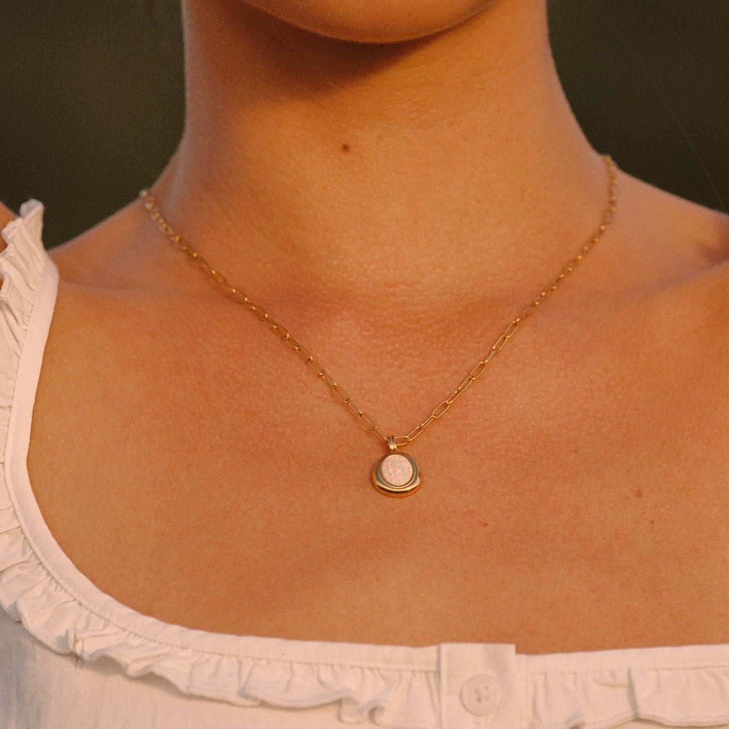Damen Opal Halskette Gold wasserfest Paperclip Kette mit Anhänger