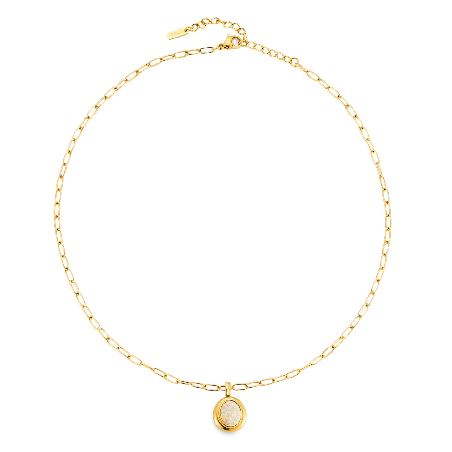 Damen Opal Halskette Gold wasserfest Paperclip Kette mit Anhänger