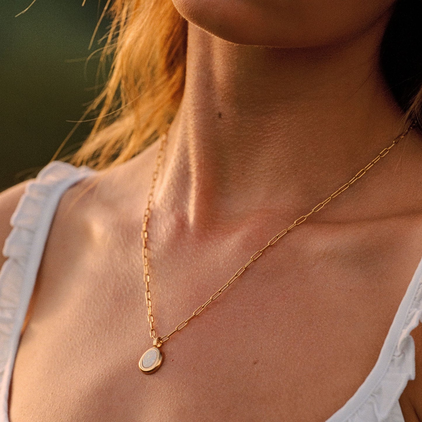 Damen Opal Halskette Gold wasserfest Paperclip Kette mit Anhänger