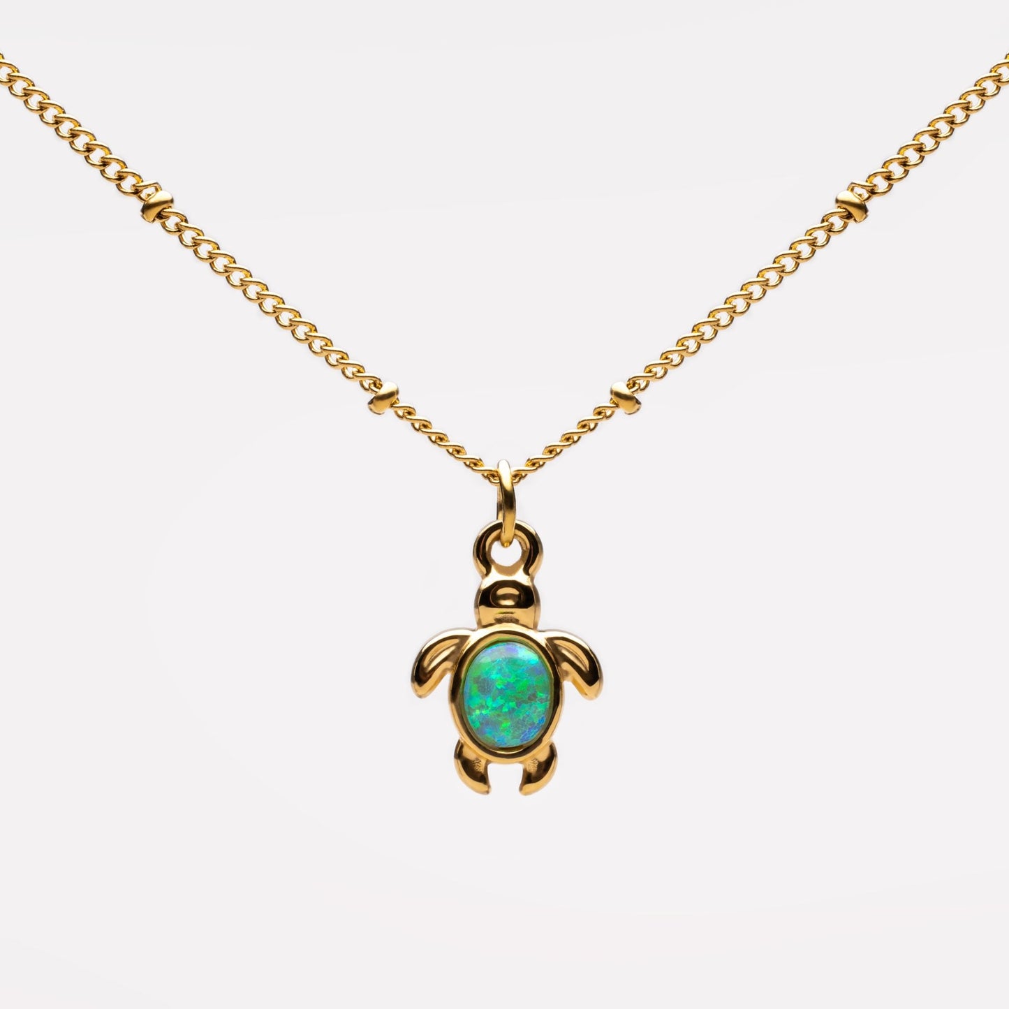 Damen Schildkröten Halskette Gold Opal Anhänger wasserfest hypoallergen