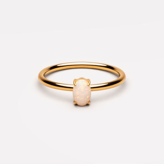 Damen Ring Gold Weiß Opal wasserfest hypoallergen 1,5 mm Band