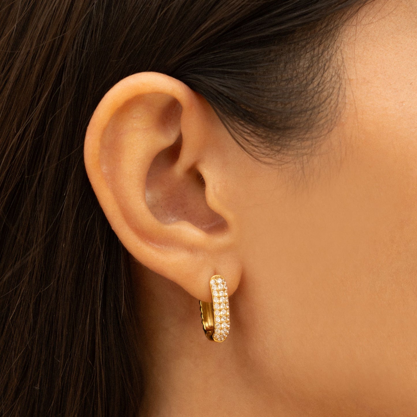 Damen Huggie Creolen Gold Zirkonia wasserdicht hypoallergen glänzend