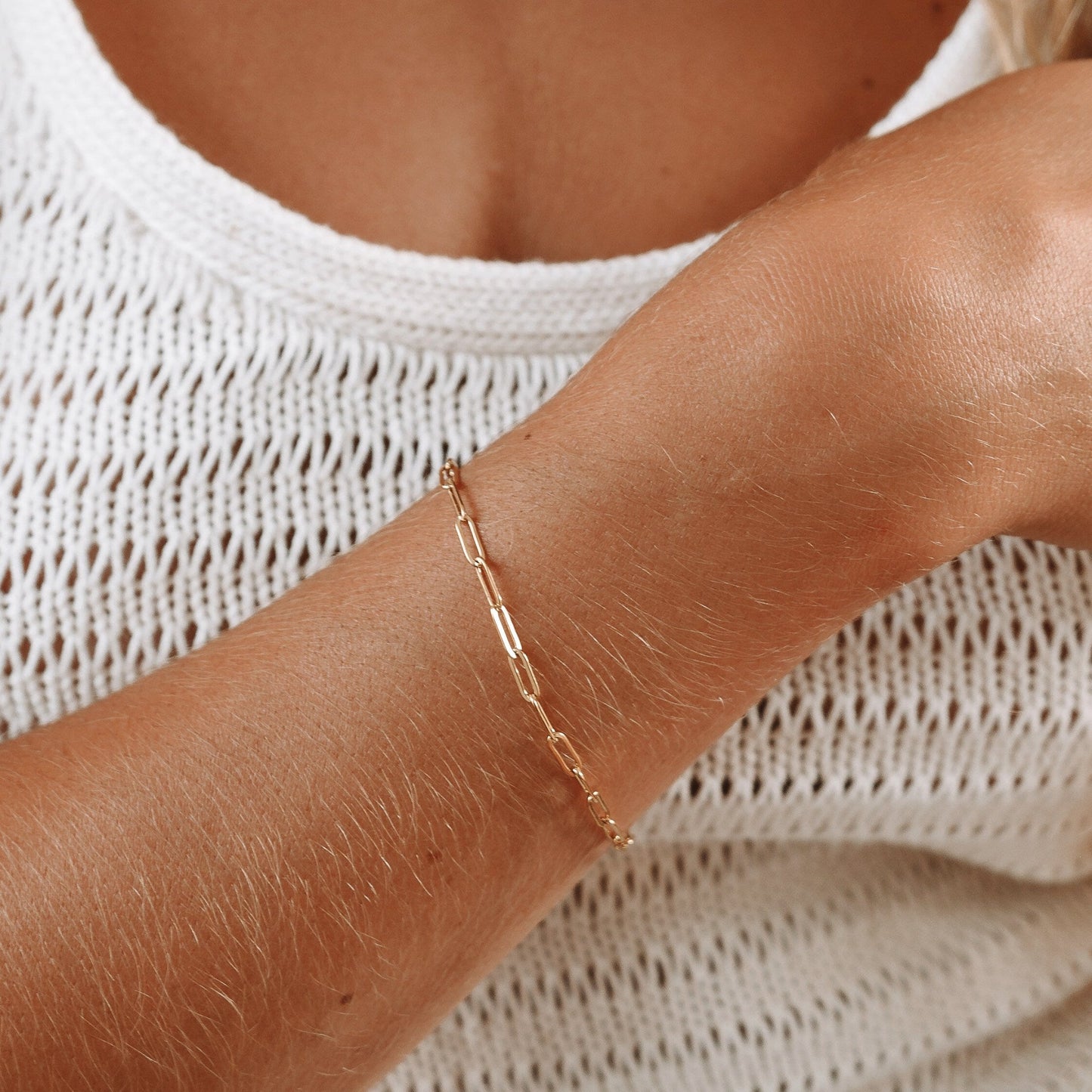 Damen Paperclip Armband Gold verstellbar wasserfest hypoallergen Edelstahl 3 mm