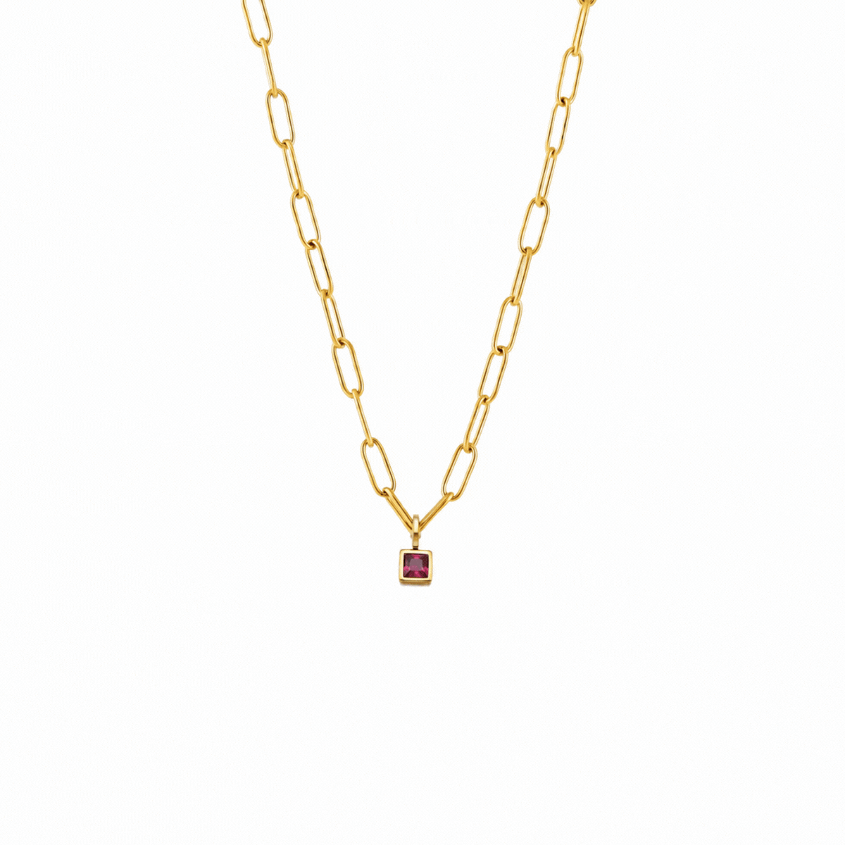 Damen Paperclip Kette Gold mit Geburtsstein Anhänger personalisiert wasserfest