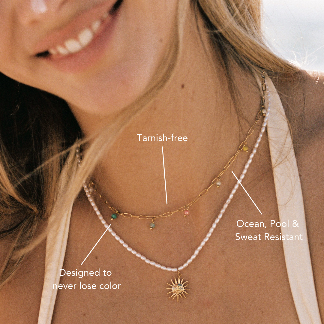 Damen Choker Gold mit bunten Anhängern wasserfest Halskette verstellbar