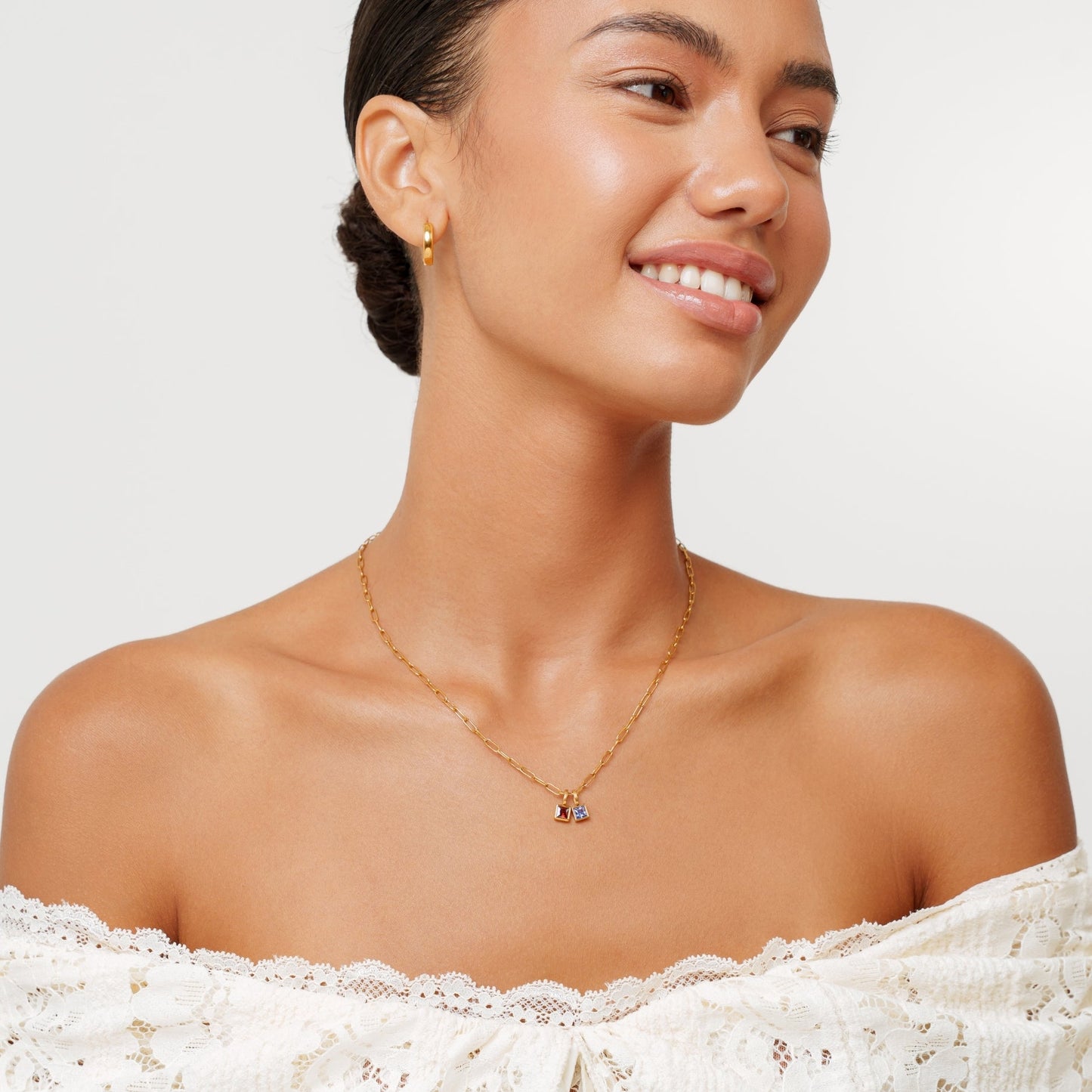 Damen Paperclip Kette Gold mit Geburtsstein Anhänger personalisiert wasserfest