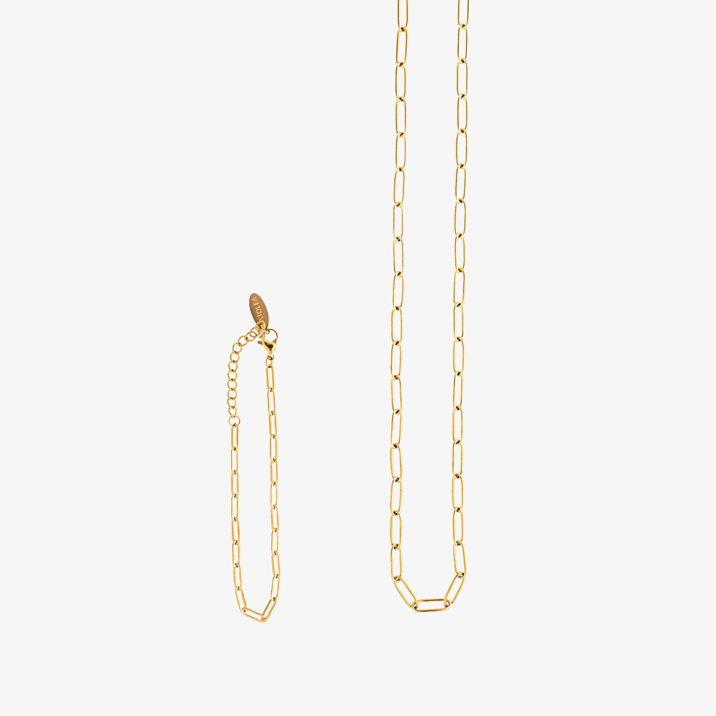 Damen Paperclip Schmuckset Gold Halskette Armband wasserfest 3 mm