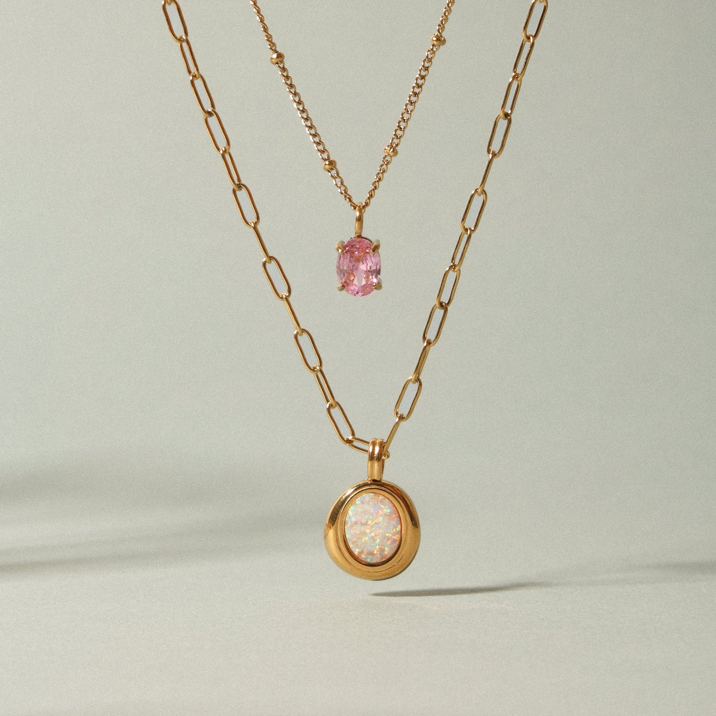 Damen Opal Halskette Gold wasserfest Paperclip Kette mit Anhänger
