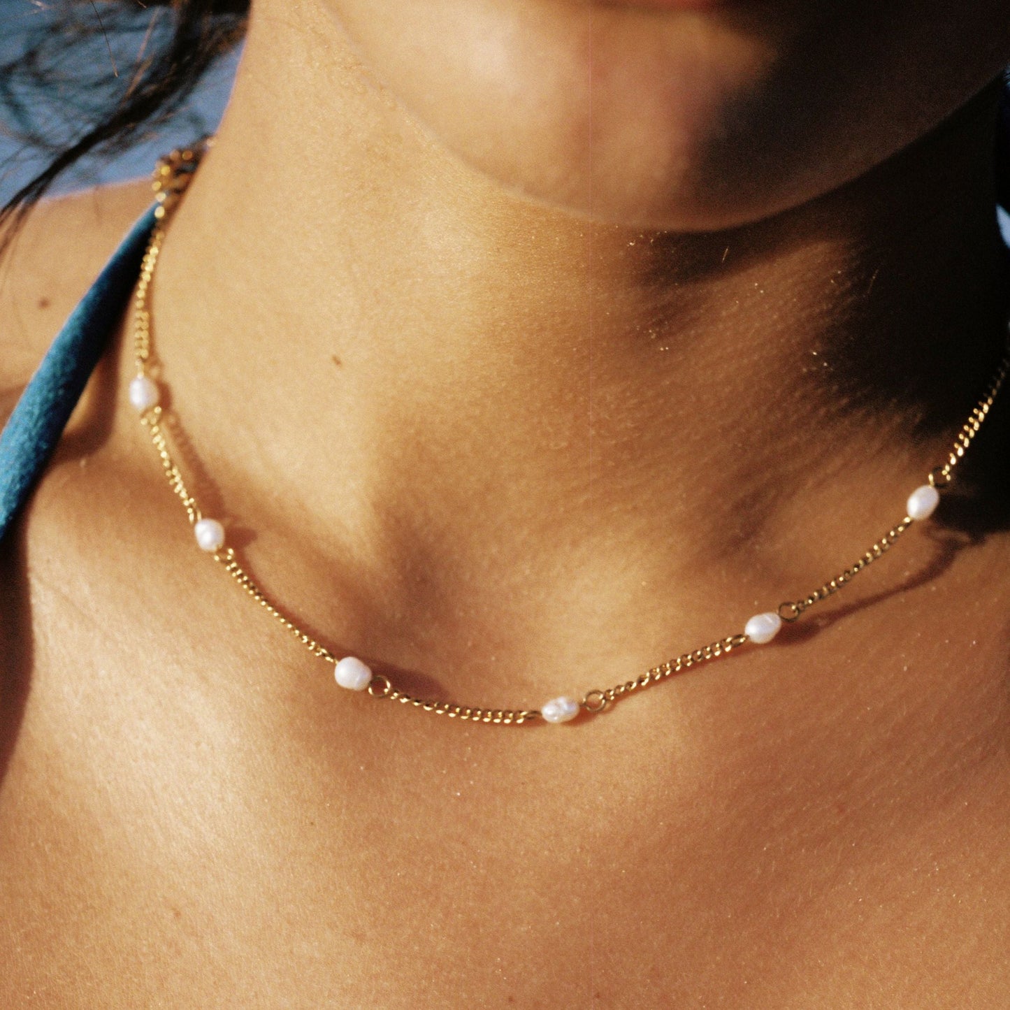Damen Perlen Choker Gold wasserfest hypoallergen 37 cm