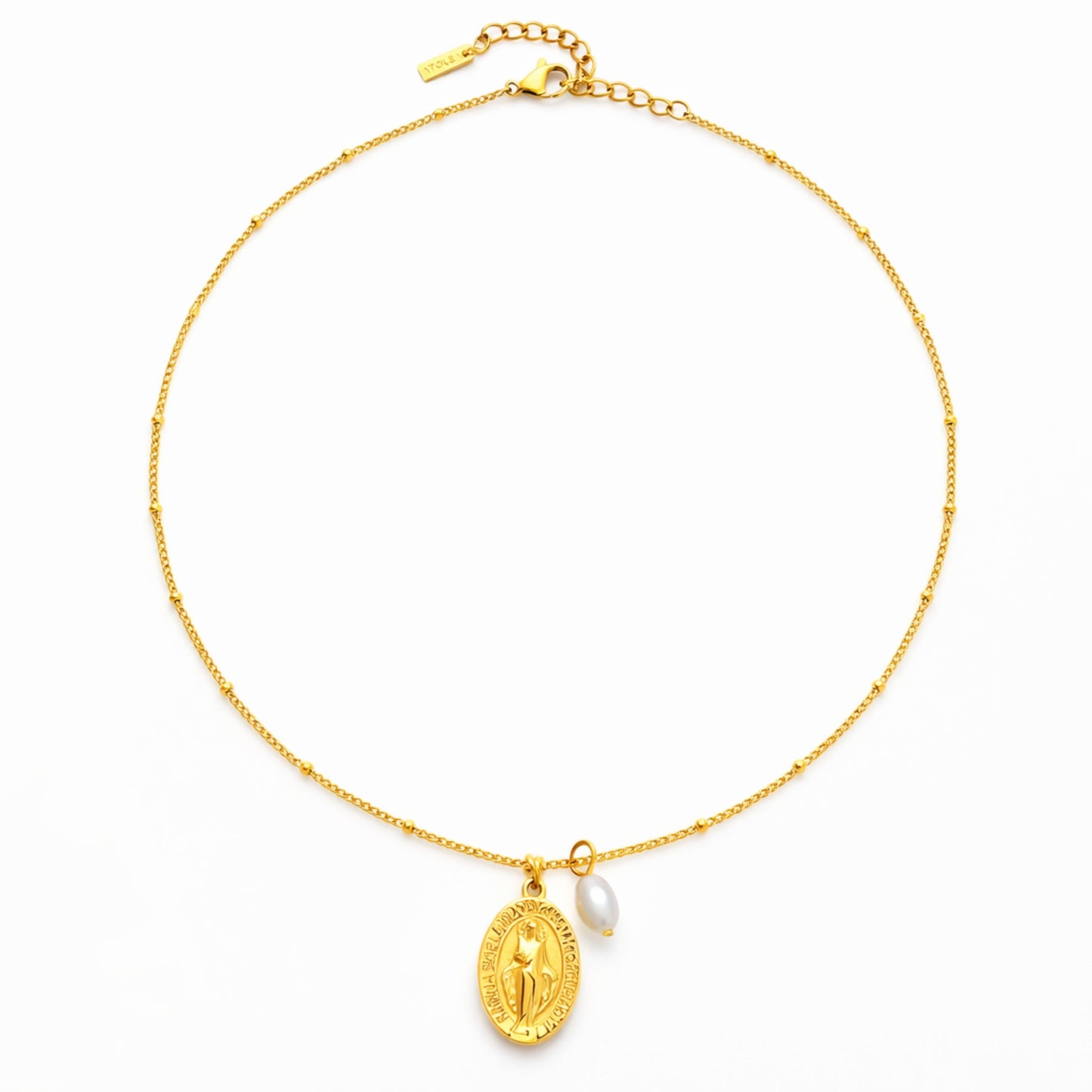 Damen Kreuz Halskette Gold mit Süßwasserperle wasserfest Beaded Chain