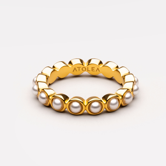 Damen Ring Gold mit Shell-Perlen Eternity Band wasserdicht hypoallergen
