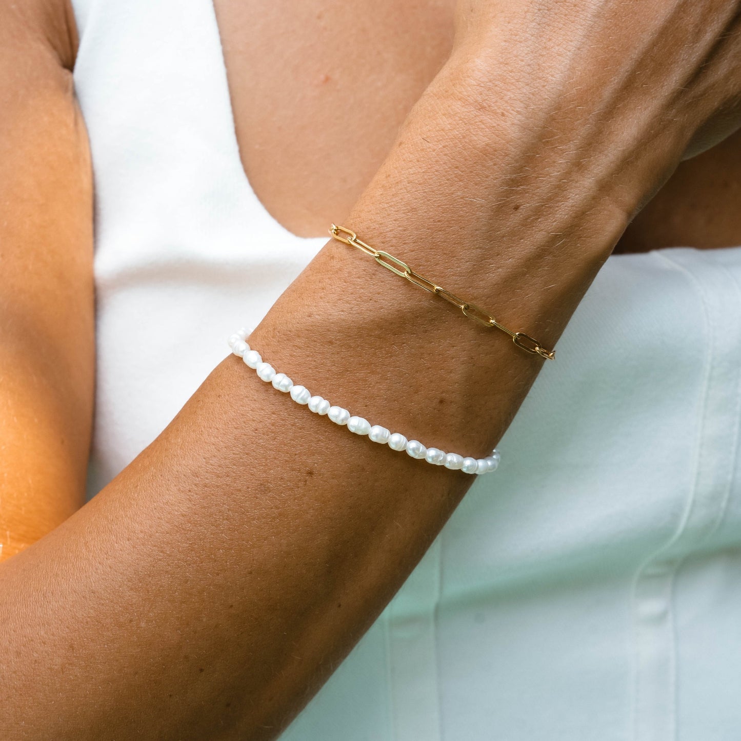 Damen Perlenarmband gold Süßwasserperlen Edelstahl wasserfest