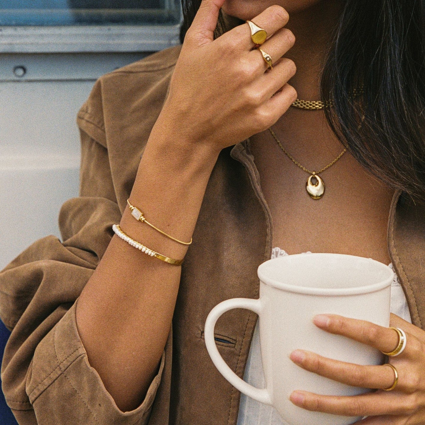 Damen Armreif gold Süßwasserperlen Edelstahl wasserfest hypoallergen