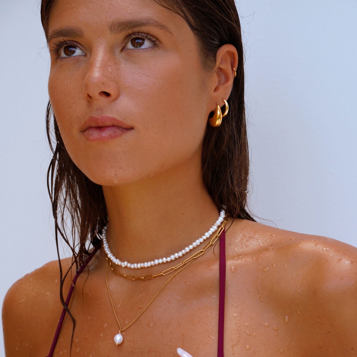 Damen Perlen Choker Halskette Gold Süßwasserperlen verstellbar wasserdicht