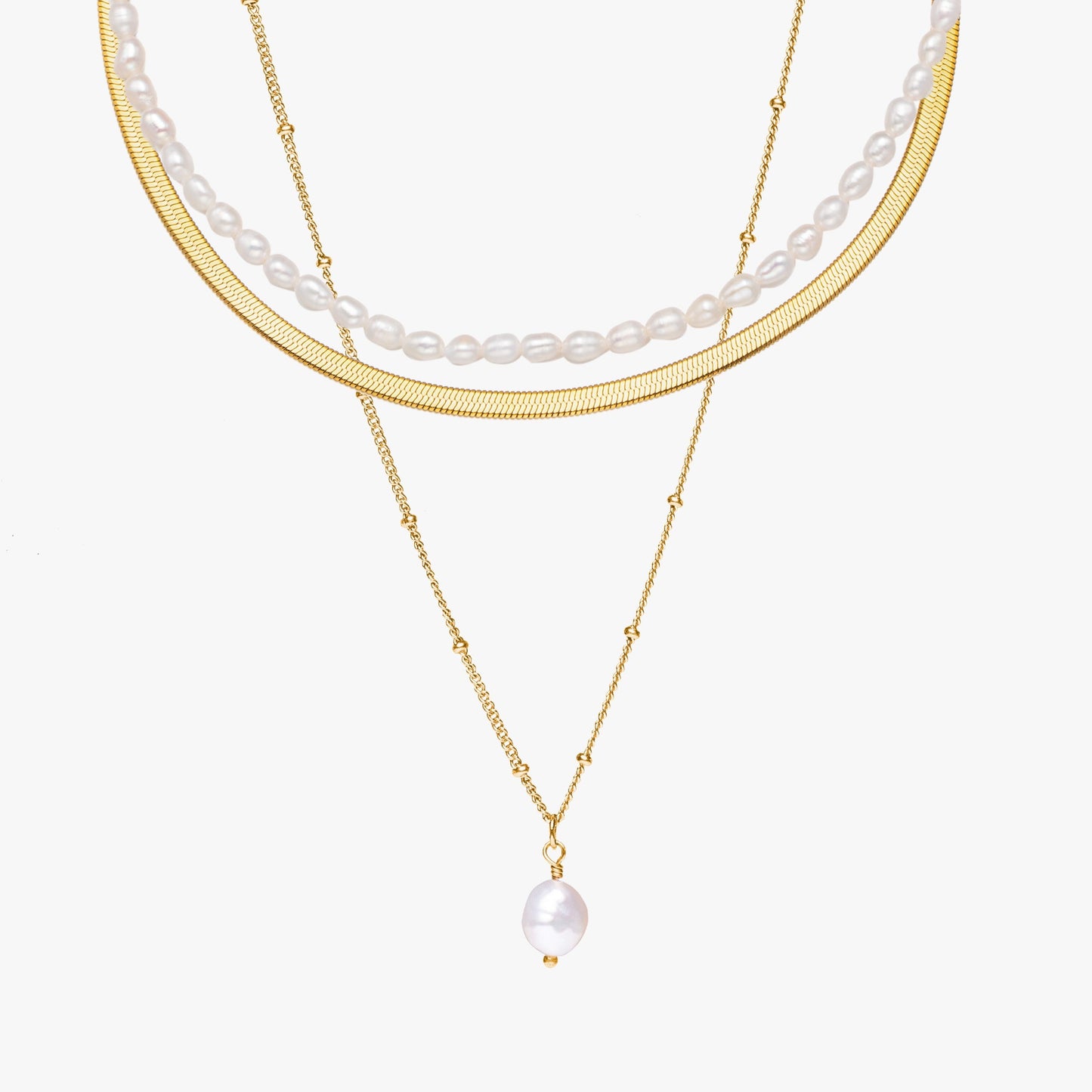 Damen Schmuckset Gold Herringbone Choker Perlen Choker Barockperlen-Anhänger wasserfest 3-teilig