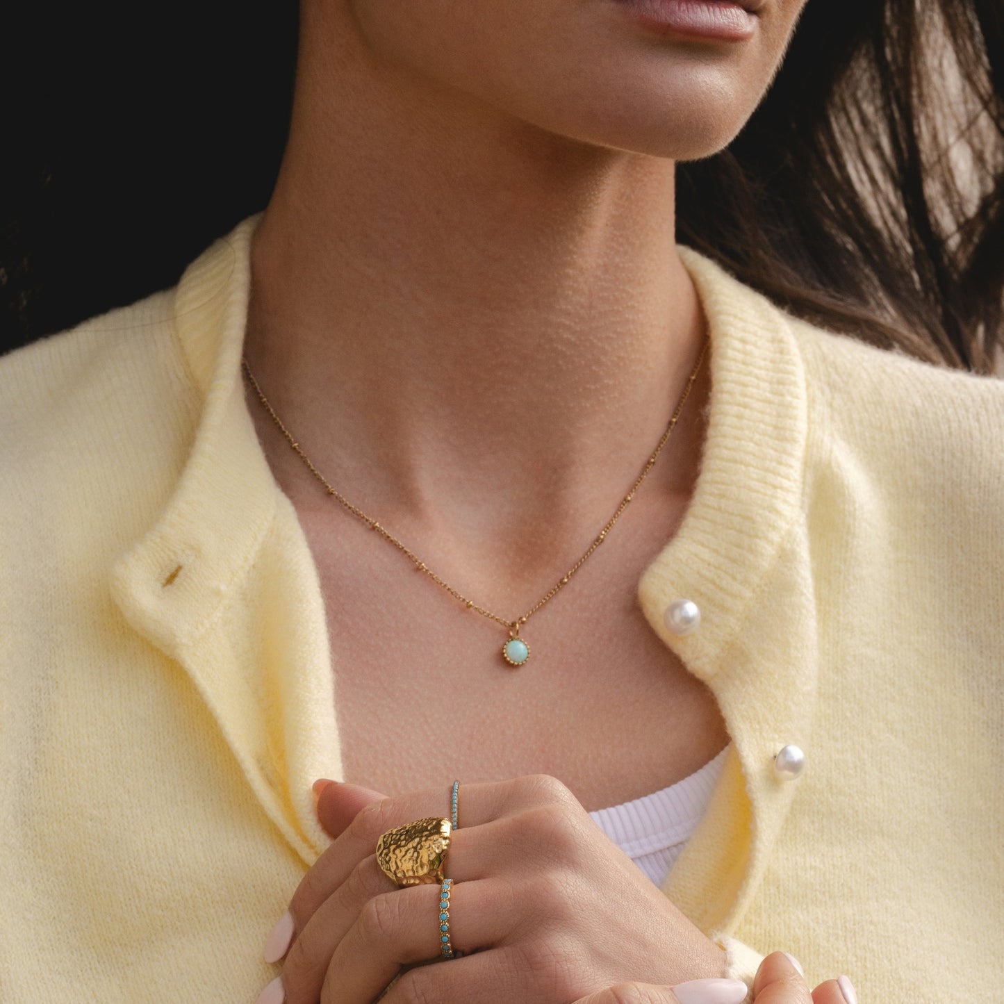 Damen Opal Halskette Gold wasserfest mit rundem Anhänger Beaded Chain