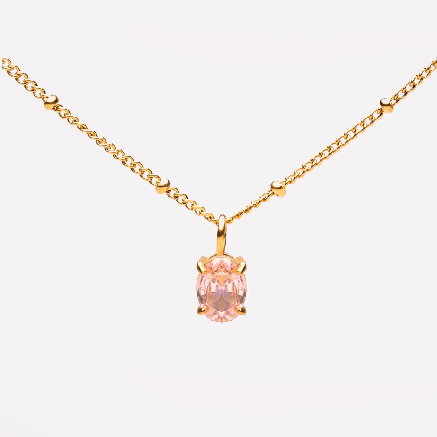 Damen Rosa Halskette Gold mit Pink CZ Anhänger wasserfest Beaded Chain