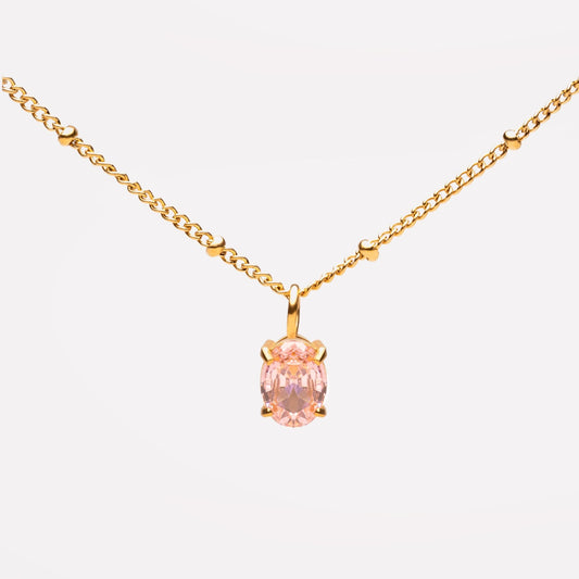Damen Rosa Halskette Gold mit Pink CZ Anhänger wasserfest Beaded Chain