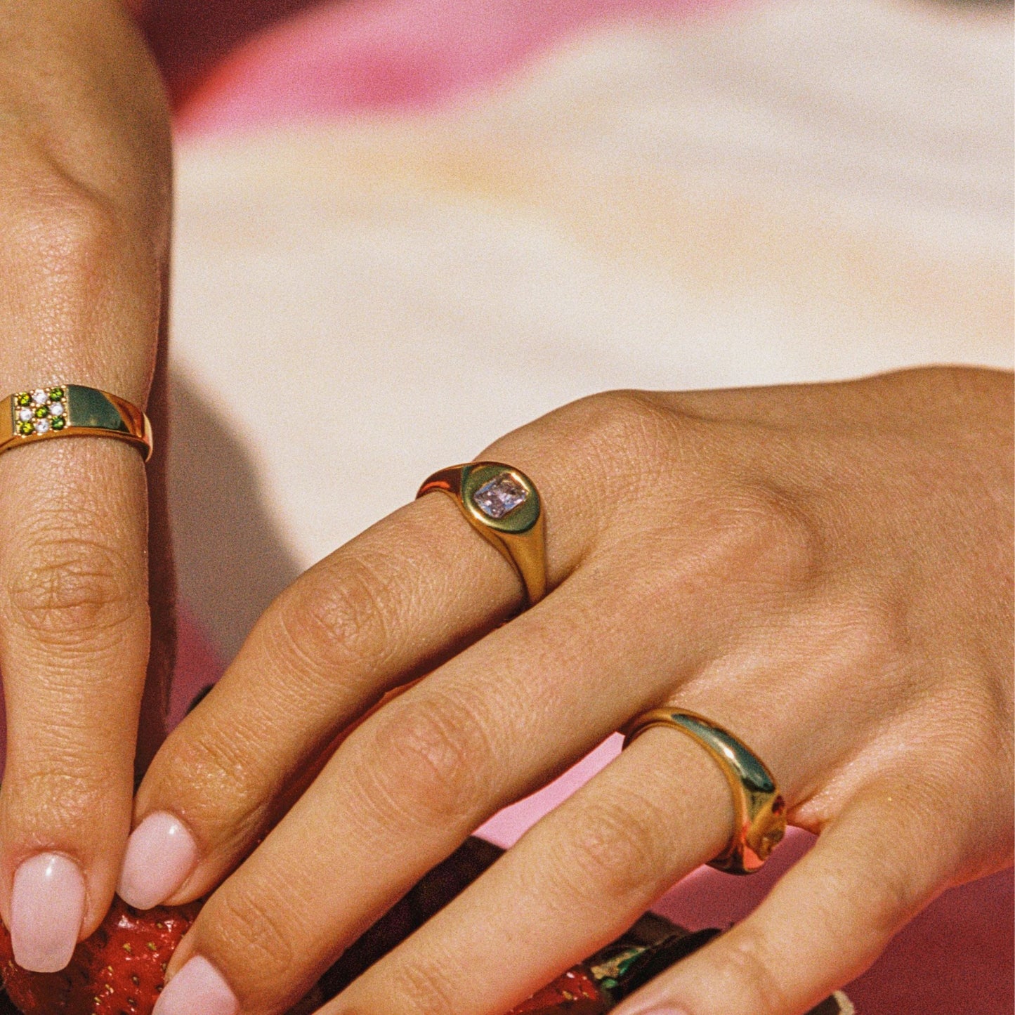 Damen Ring Gold Rosa Zirkon wasserfest hypoallergen