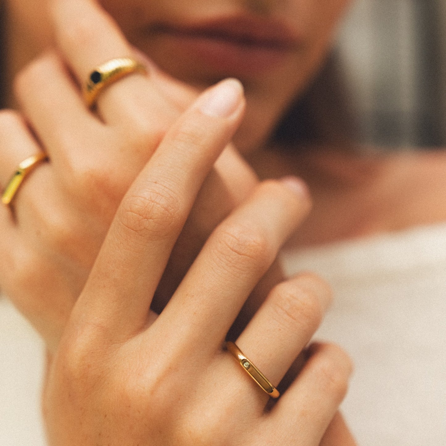 Damen Ring Gold mit weißem Zirkon, wasserfest, hypoallergen