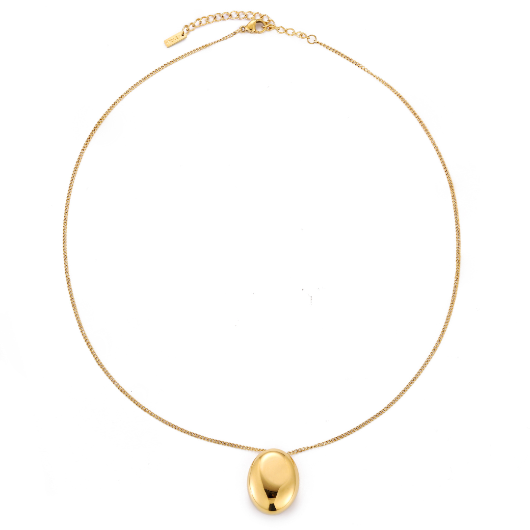 Damen Halskette Gold mit Pebble Anhänger wasserfest Edelstahl verstellbar