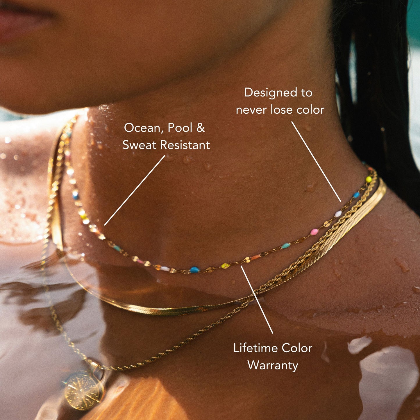 Damen Regenbogen Choker Gold Emaille bunt wasserfest hypoallergen Halskette
