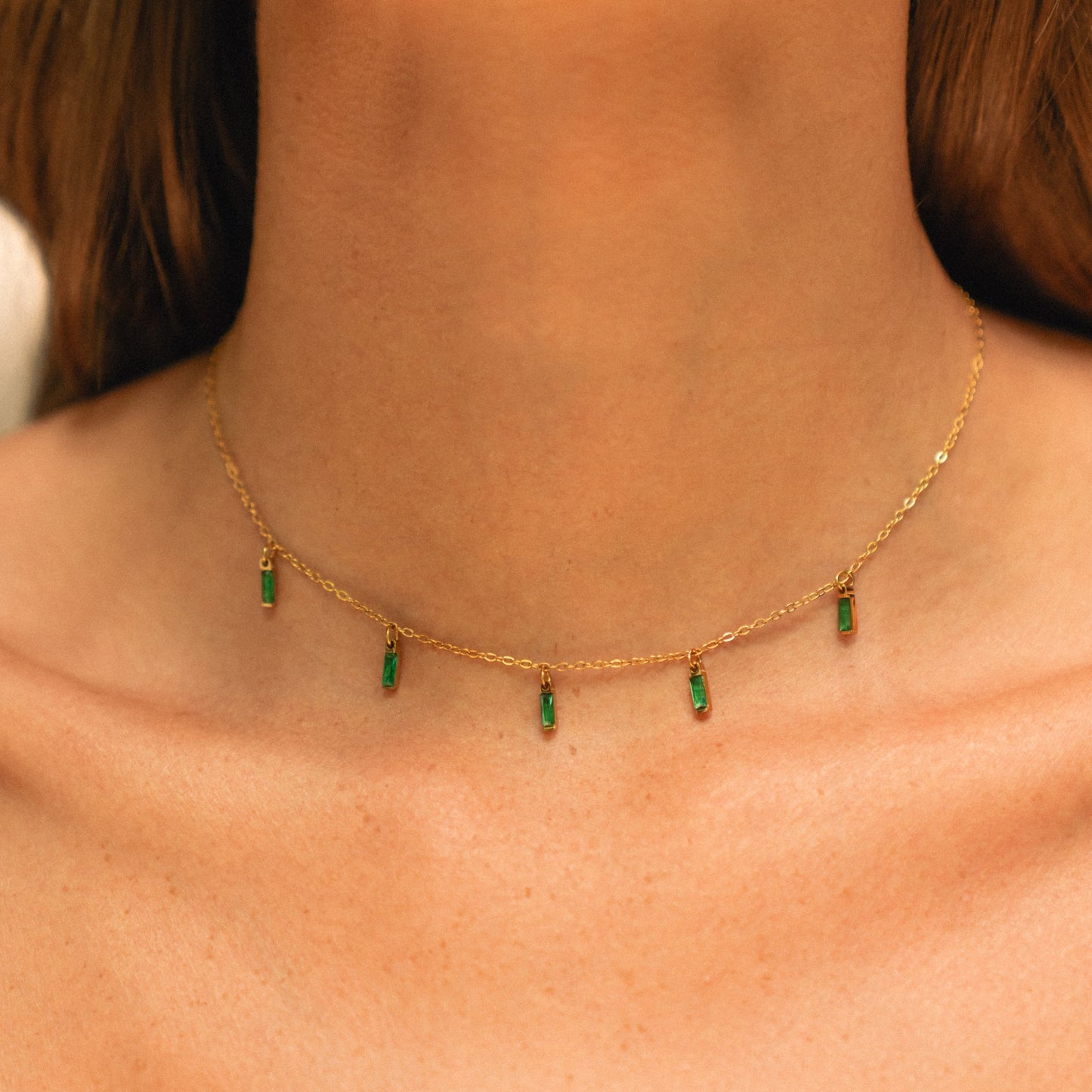 Damen Grüner Choker Gold wasserfest mit Emerald Anhänger