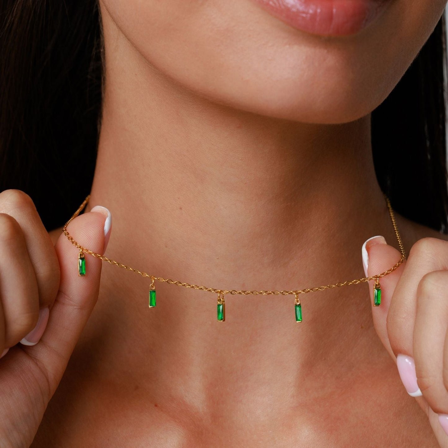 Damen Grüner Choker Gold wasserfest mit Emerald Anhänger