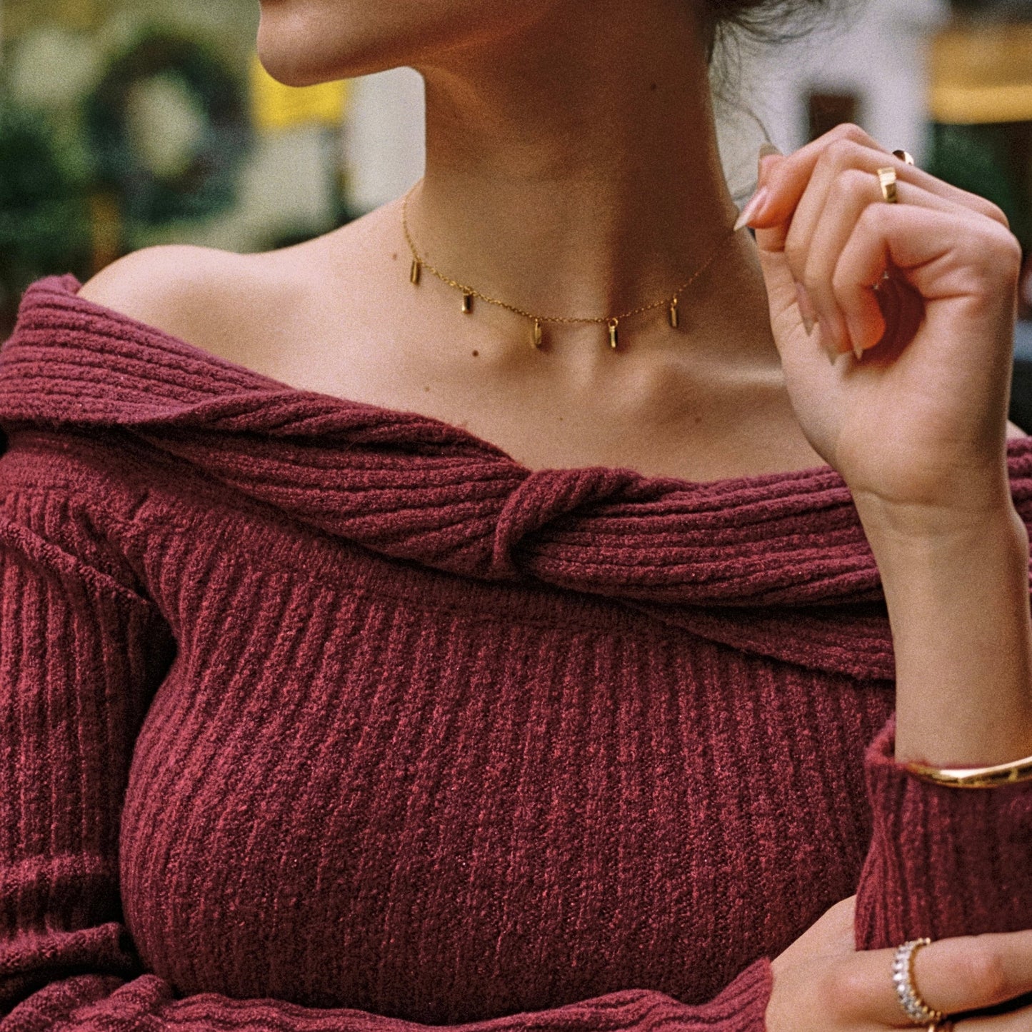 Damen Grüner Choker Gold wasserfest mit Emerald Anhänger